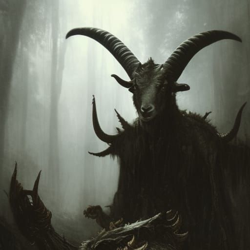 Horrific Goat-Man Monster in Dark Forest