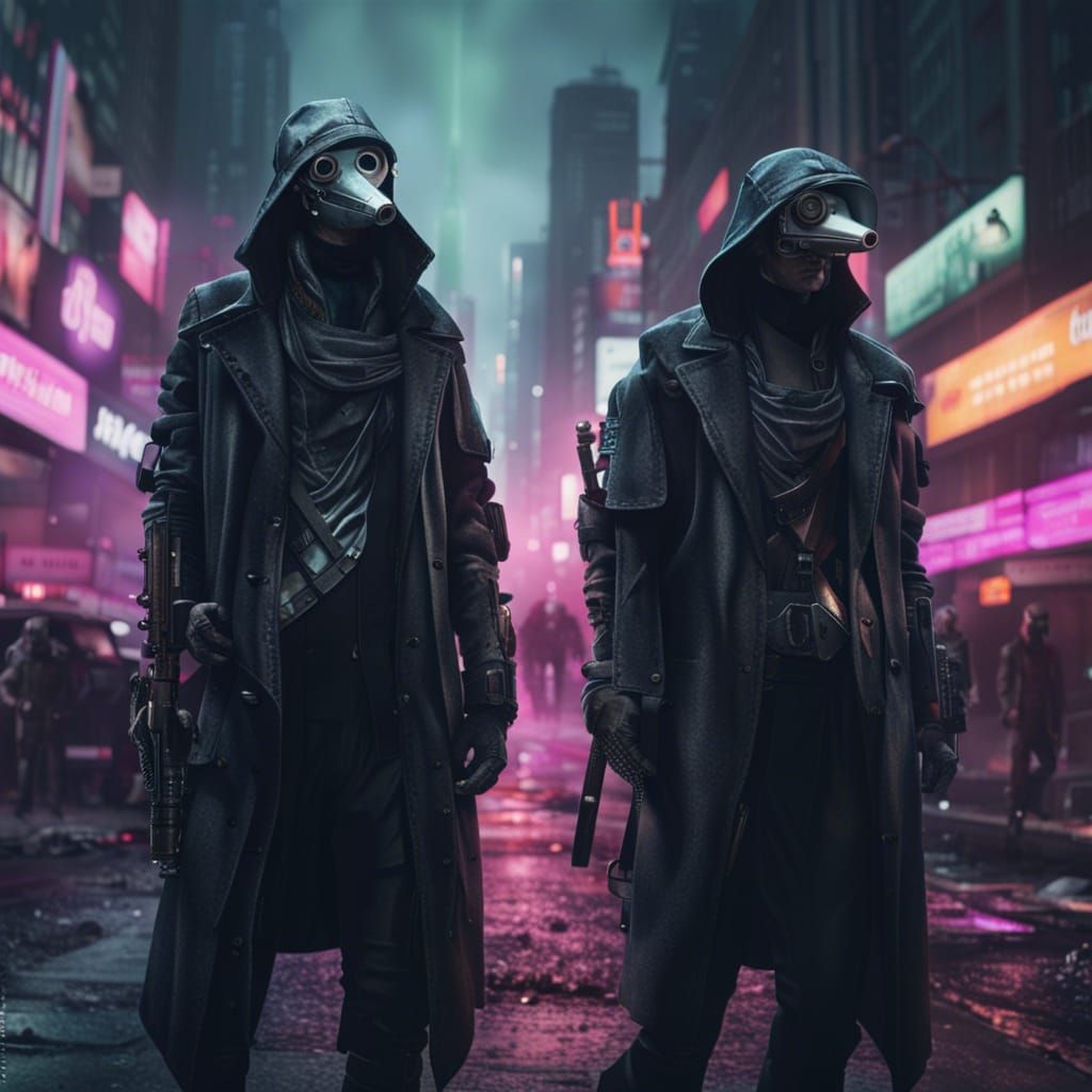 Cyberpunk Zombies in Dystopian City
