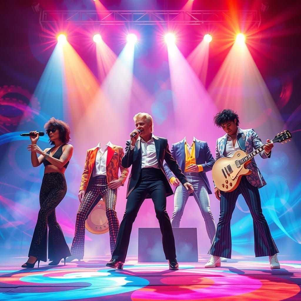 Rock Icons Unite in Neon Dreamscape