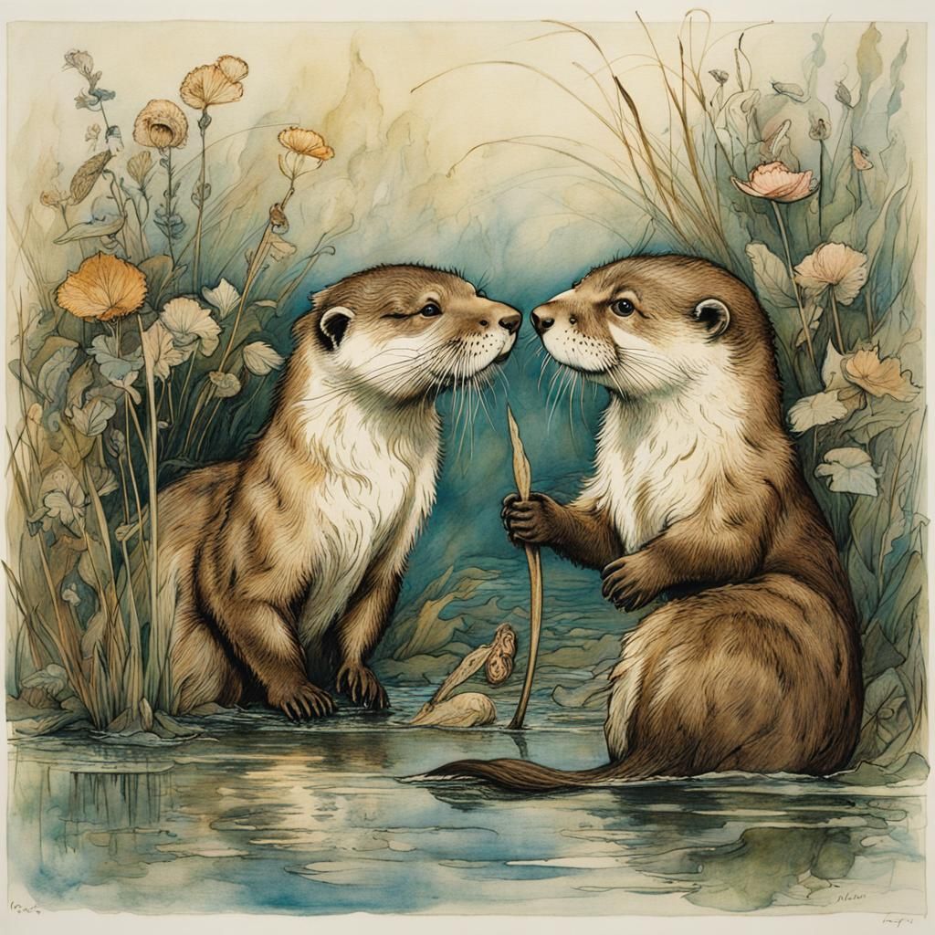 Otters in Rackham, Griffiths, and Klee Style