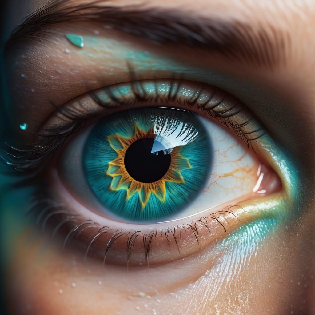 Hyperrealistic Macro Eye with Turquoise-Green Iris and Seclu...