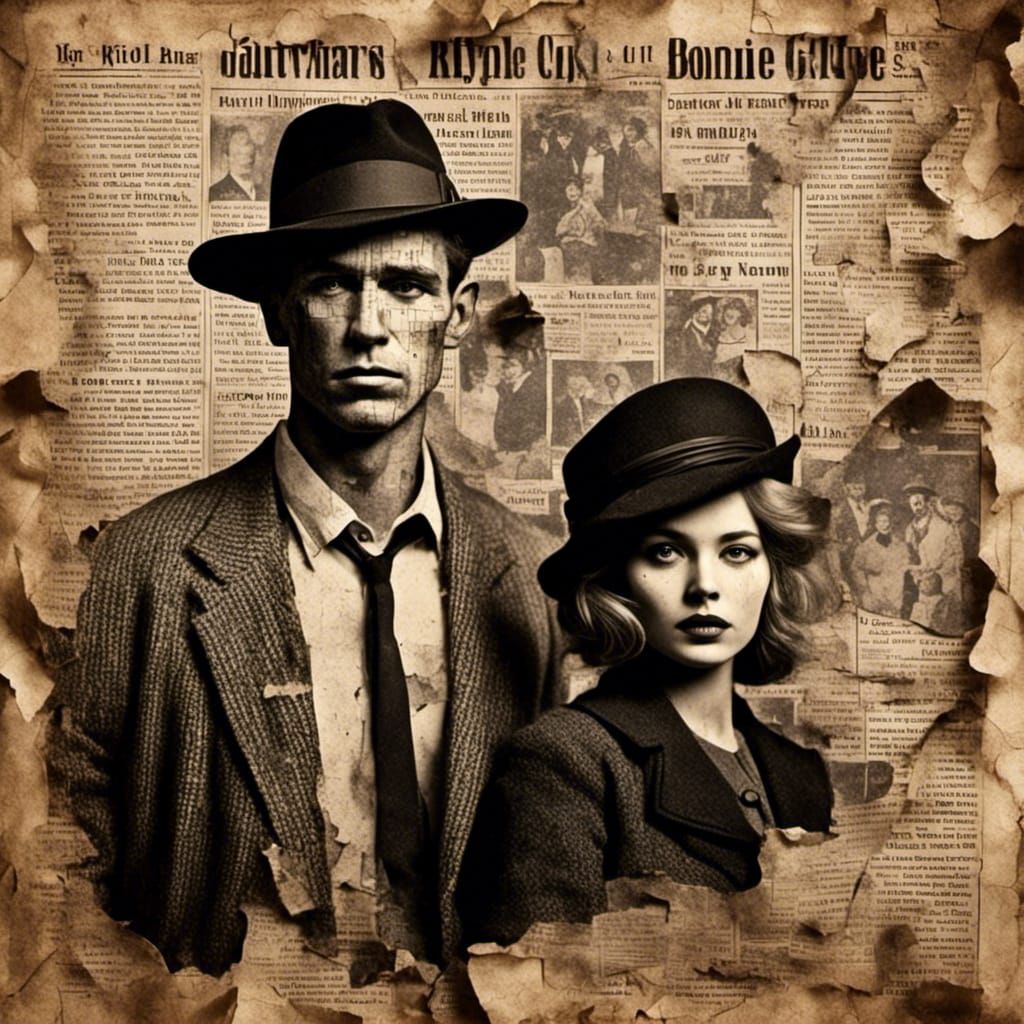 Noir Bonnie and Clyde Newspaper Portrait in 3D