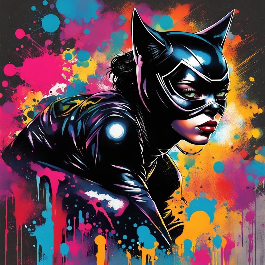 Black Female Cat Woman in Graffiti Art Style