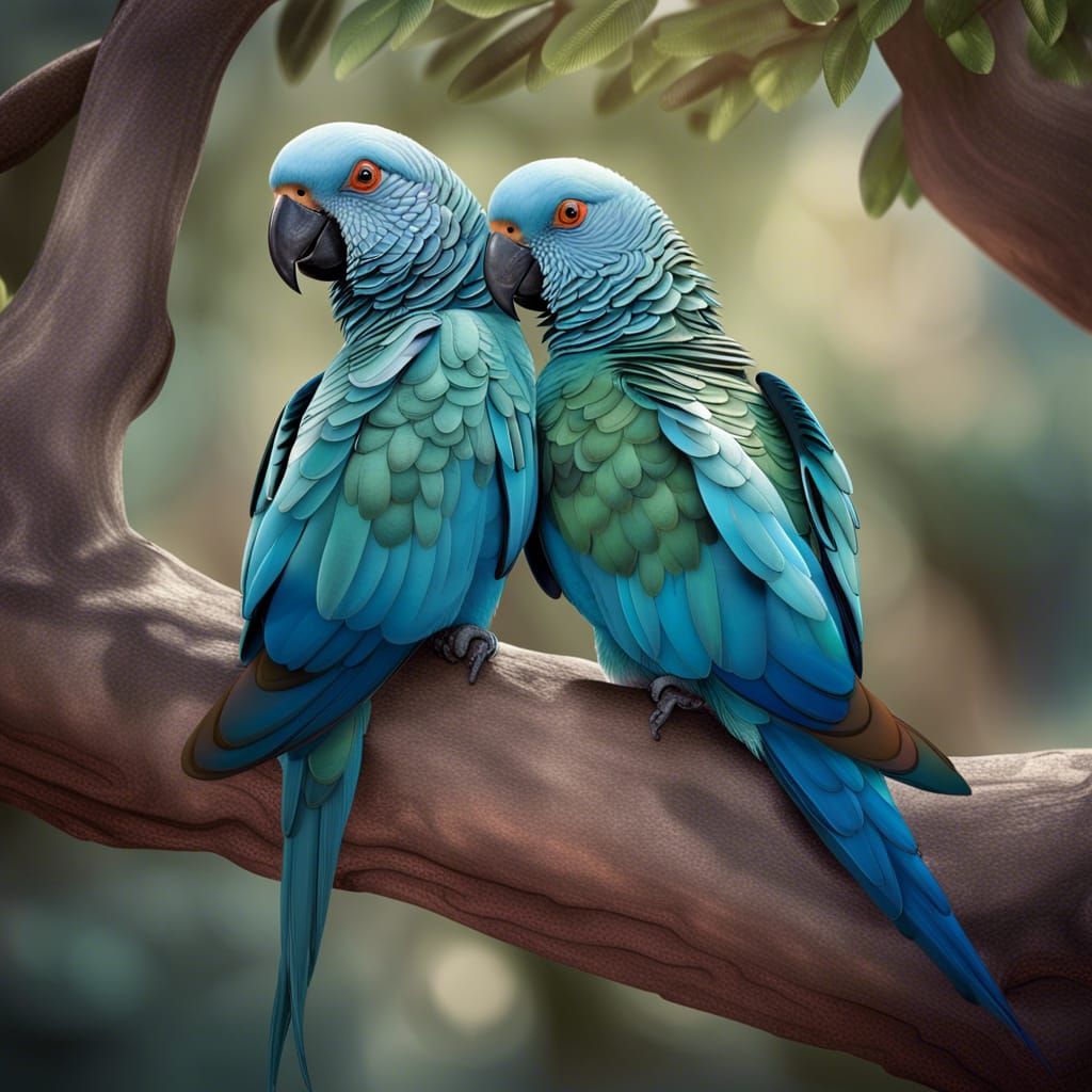 Romantic Blue Ringneck Parrots in Loving Embrace