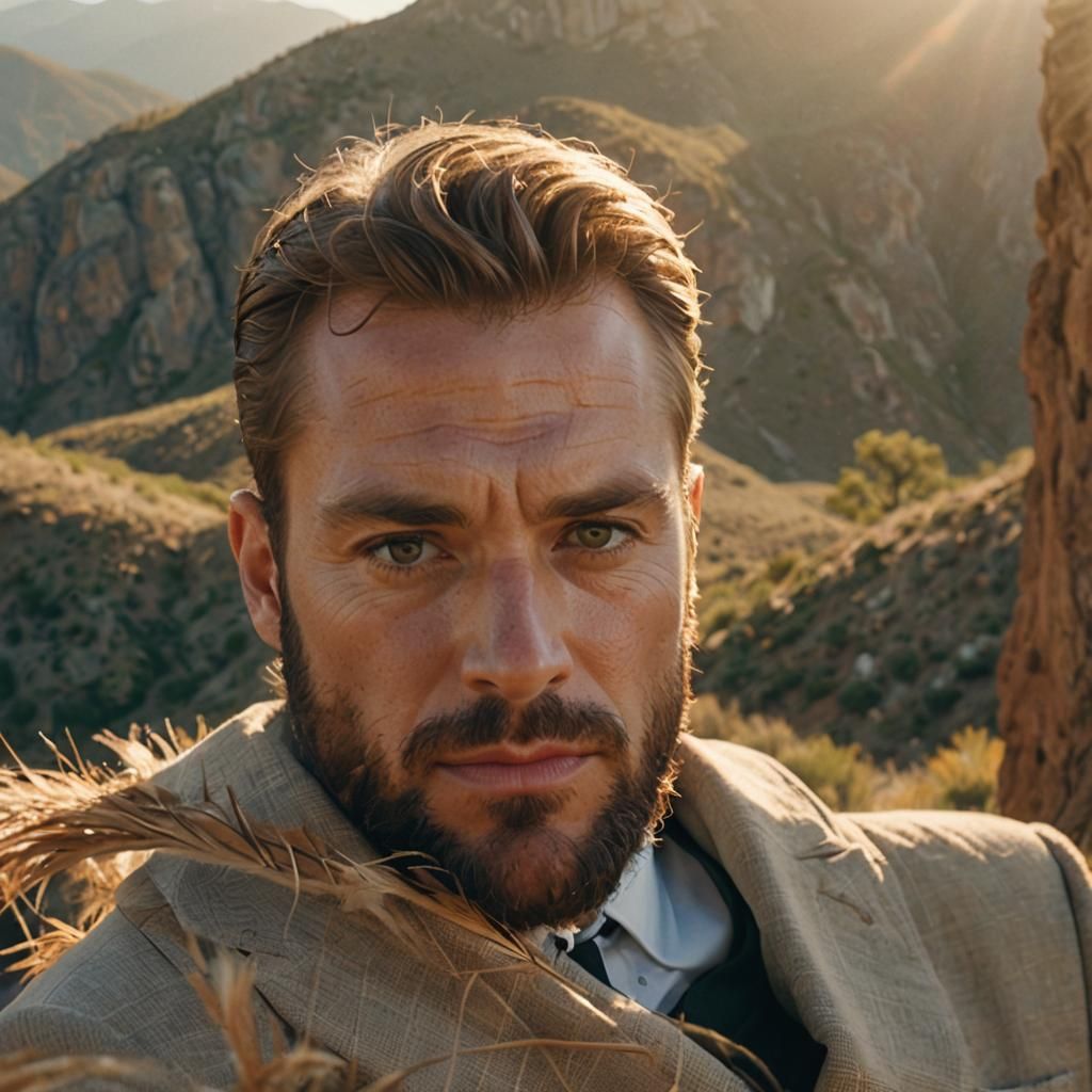 Elegant Man in Hollywood Suit, Cinematic Portrait