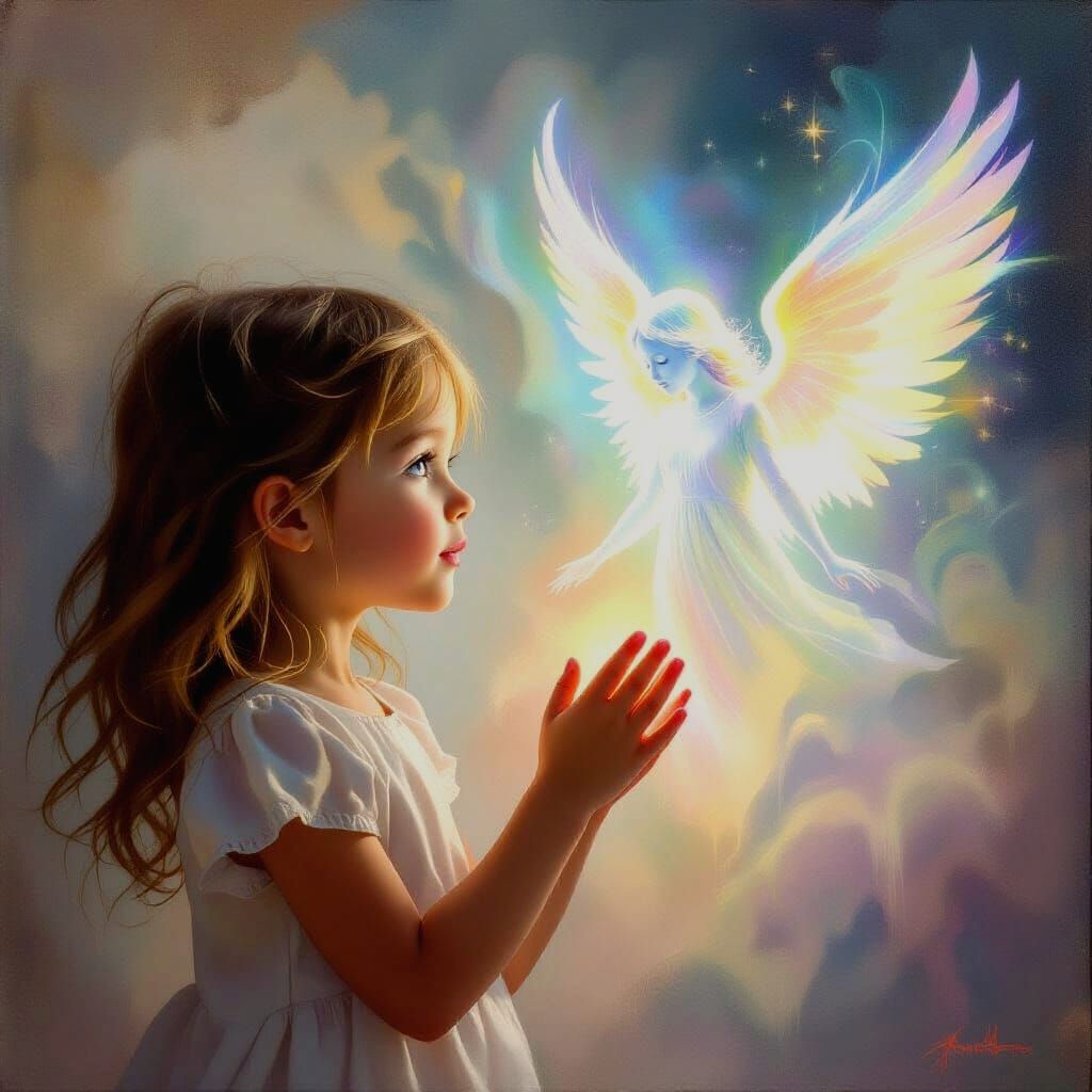 Mystical Painting of Invisible Angel and Girl