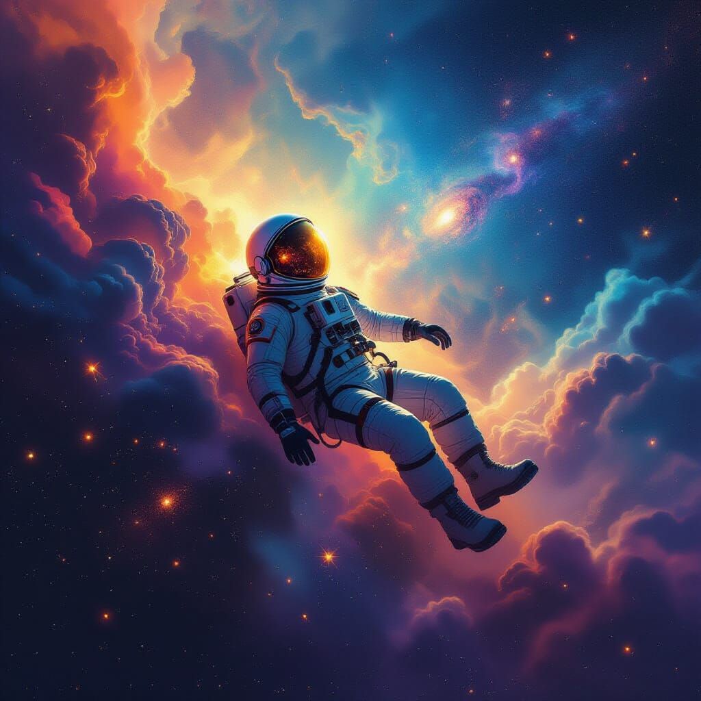 Astronaut Adrift in Vibrant Nebula Movie Poster