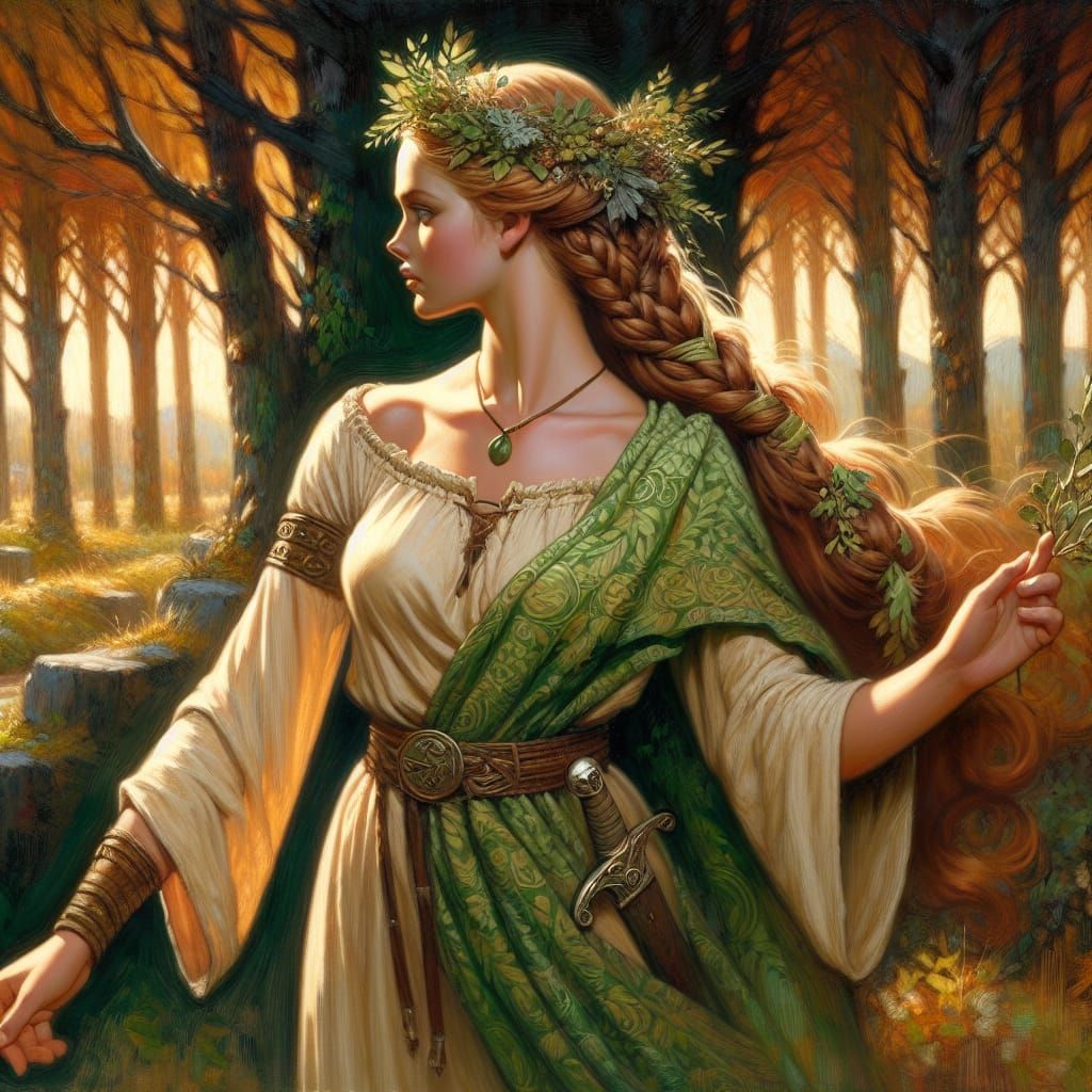 Celtic Goddess in Forest: Impressionist Digital Painting
