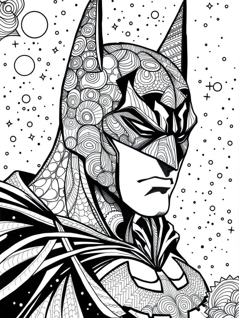 Dynamic Zentangle Batman in High-Contrast