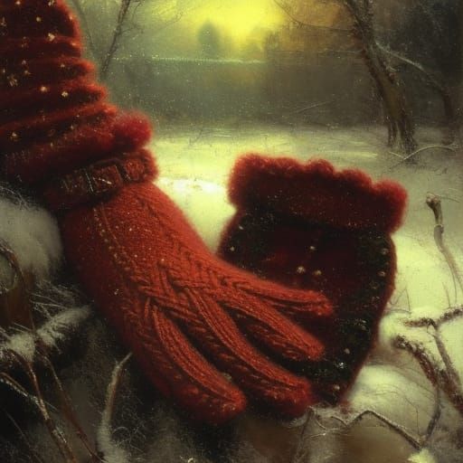 Cozy Woolen Mittens on Wrapping Paper in HDR
