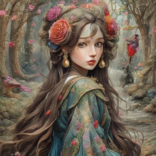 Sensual Girl Portrait in Surreal Watercolor Patchwork Style