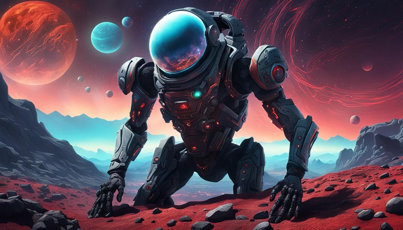 Cyborg on Alien Planet in Fantastical Realism