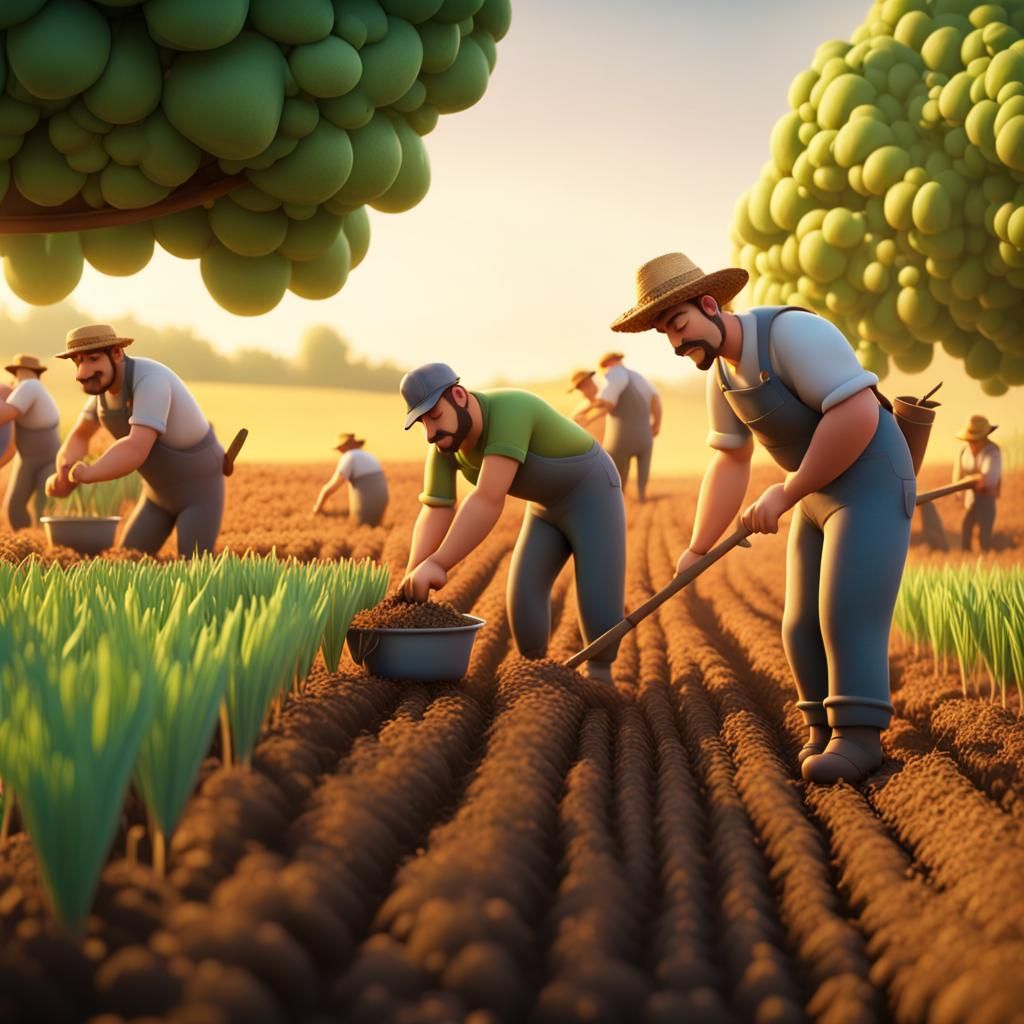 Farmers at Work: Pixar-Style 3D Digital Art