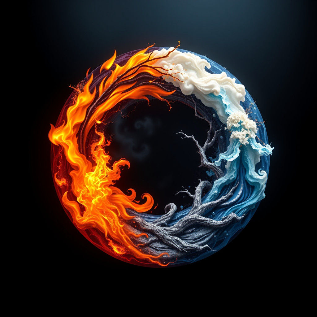 Mystical Yin Yang Symbol of Four Elements