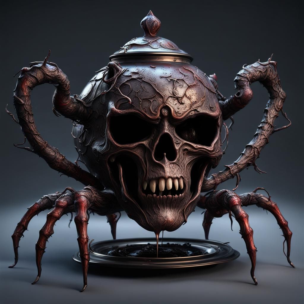 Demonic Spider Teapot Morphs into Metal Skull