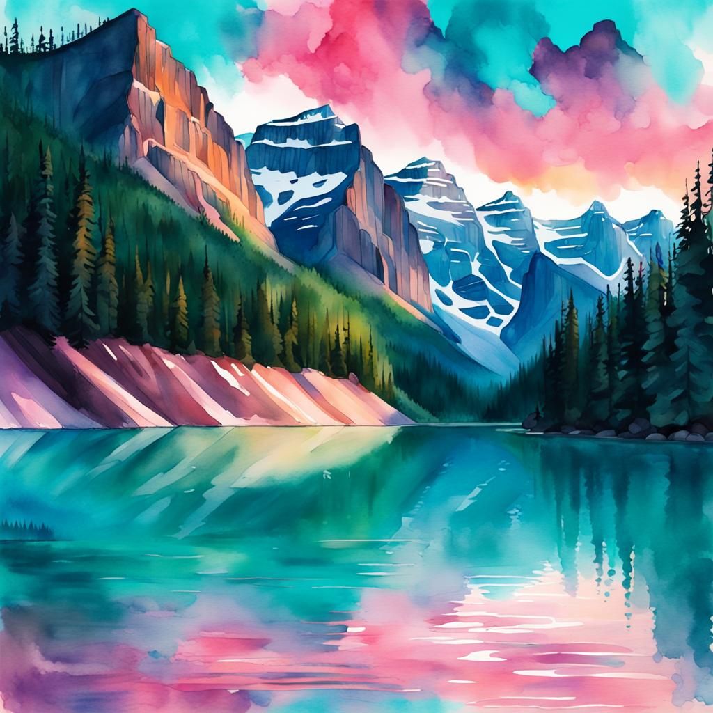 Watercolor Lake Louise Sunset in Banff