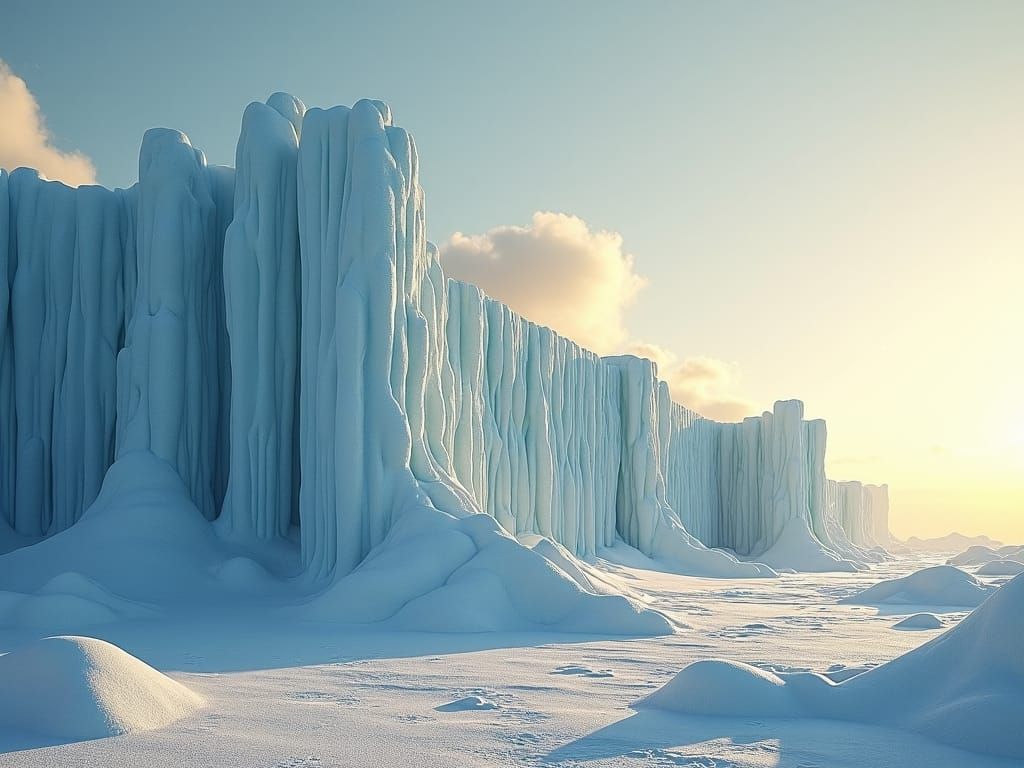 Icy Palisade in Golden Light: Romantic Landscape