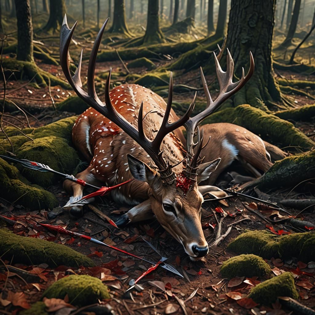 Deer Pierced by Arrow: Hyperdetailed Ethereal Fantasy