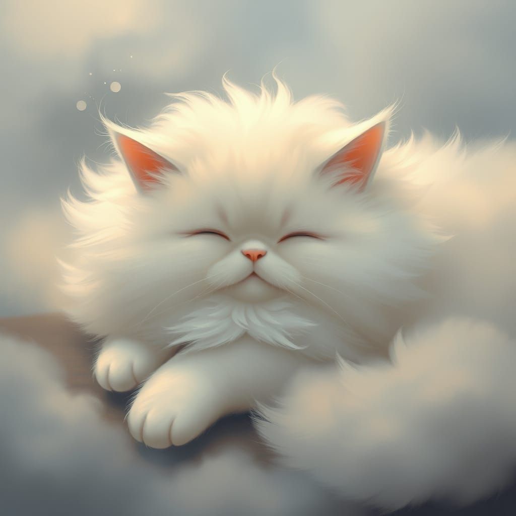 Dreamy Cat with Cloud Fur in Fantasy Style