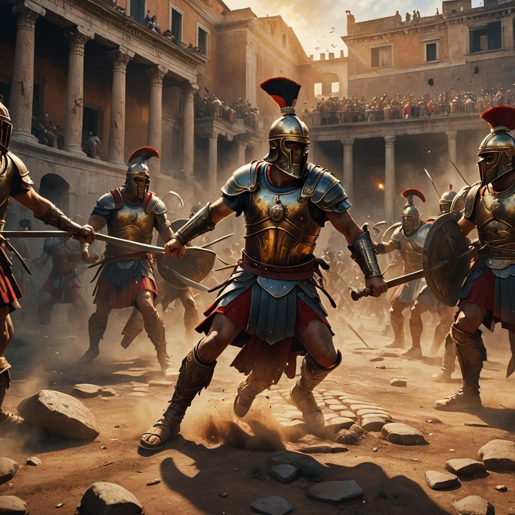 Gladiatorial Combat in Ancient Rome: Epic Oil Painting