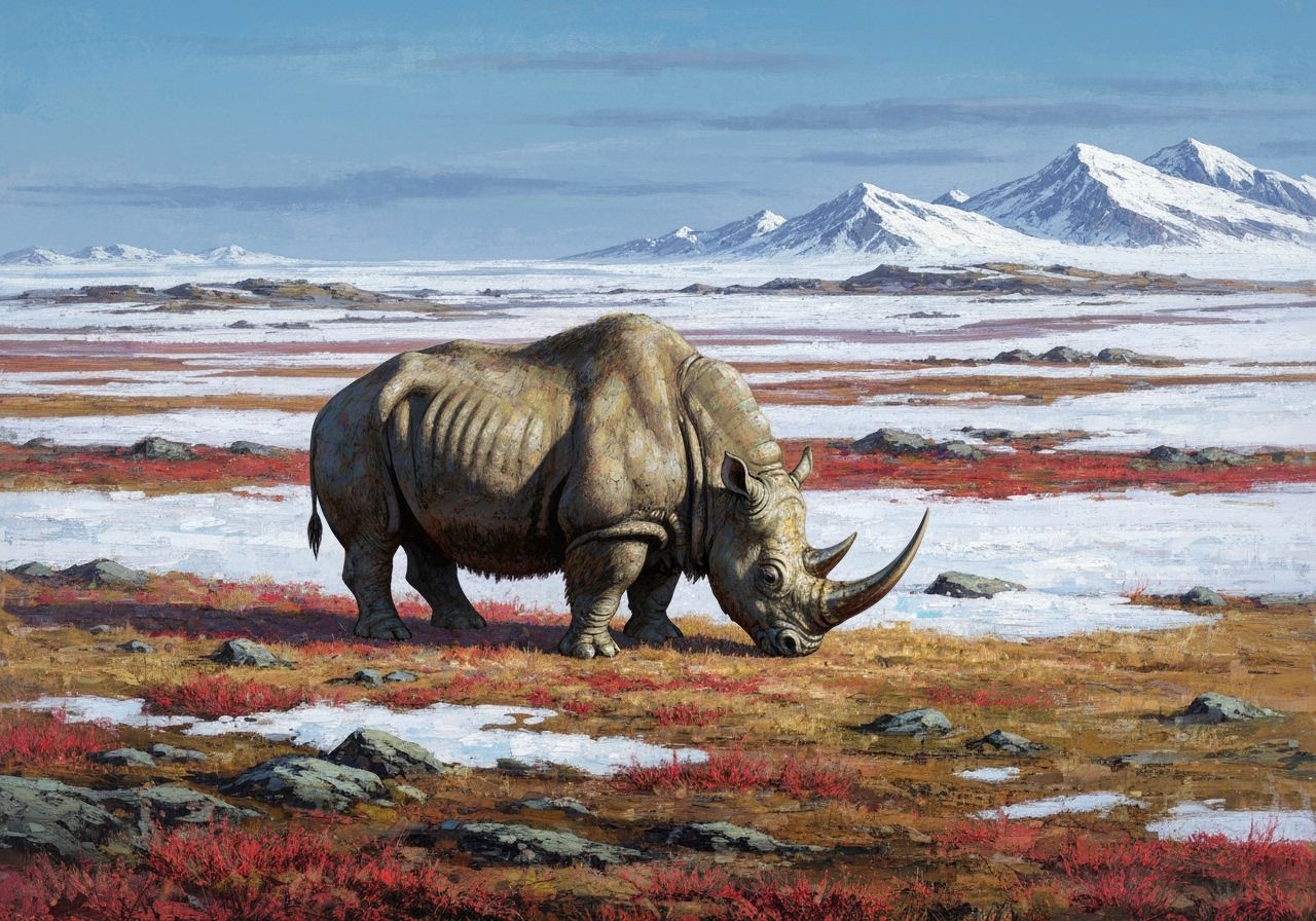 Woolly Rhino in Stone Age Style Tundra