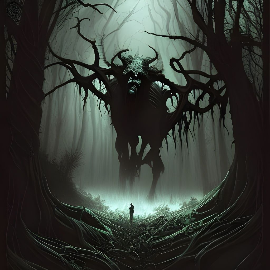 High Gothic Centaur in Dark Swampy Forest