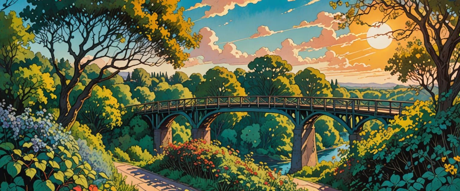 Iron Bridge in a Comic Book Landscape