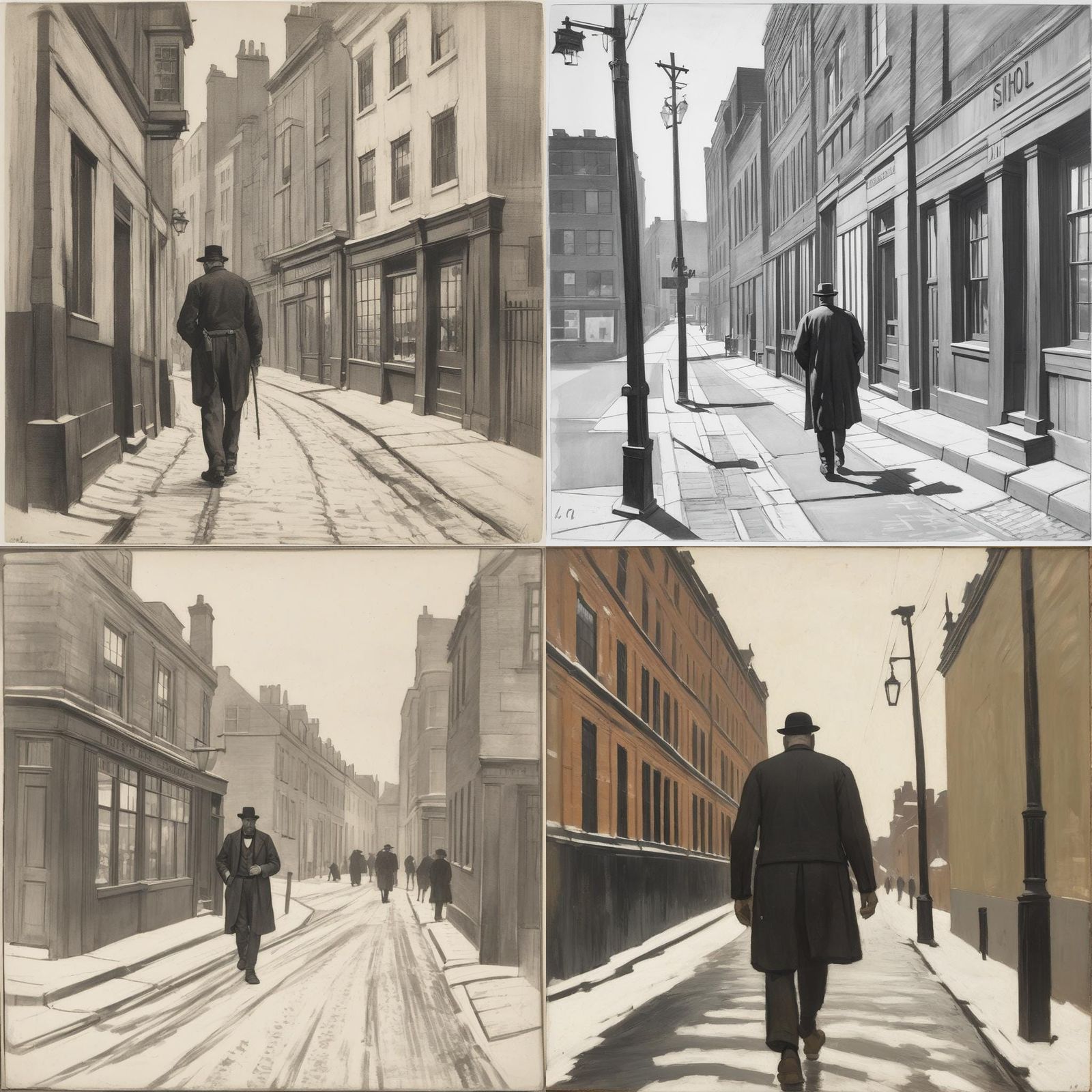 Man Walking Street, Ashcan School Style