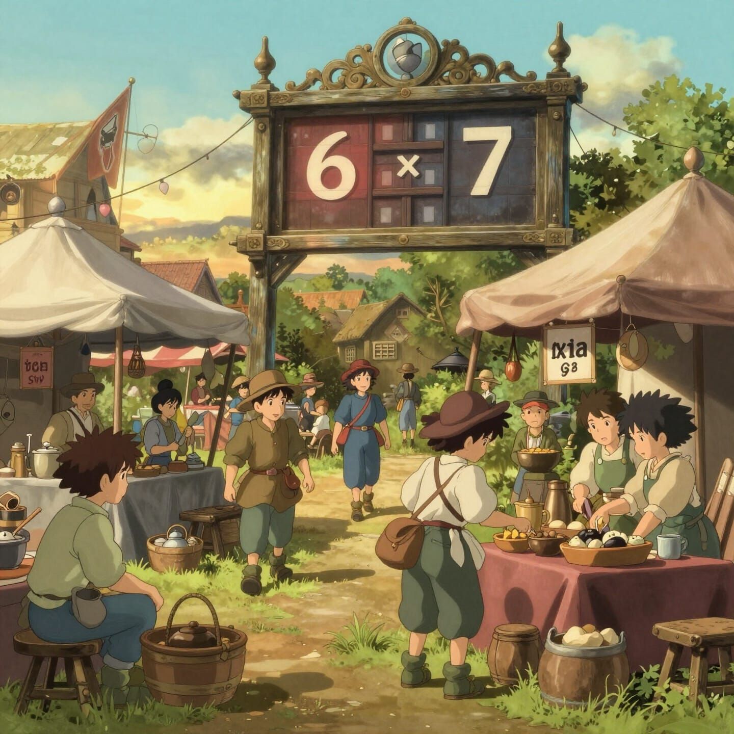 Medieval Market Scoreboard in Quirky Anime Style