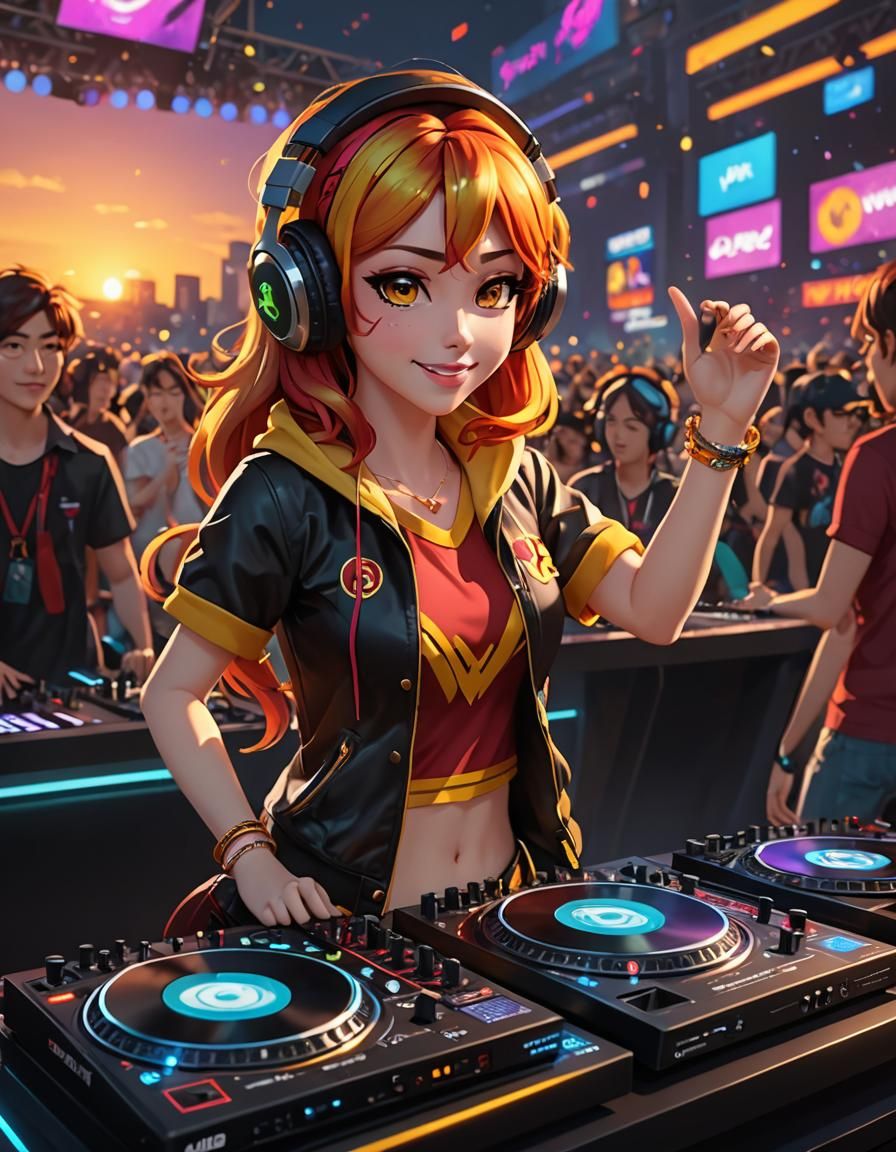 Sunset Shimmer as DJ in 3D Anime Art