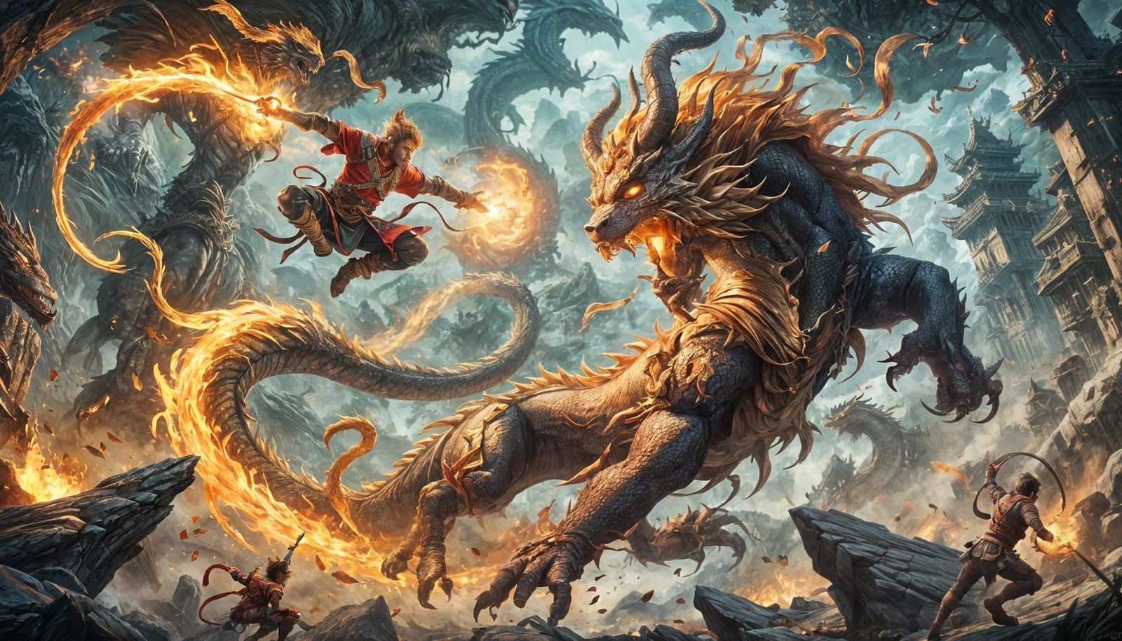 Wukong's Epic Battle Against a Dragon