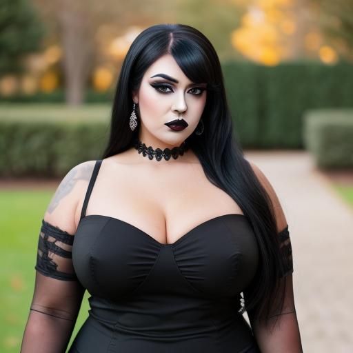Voluptuous Goth Girl in Revealing Dress: Photography