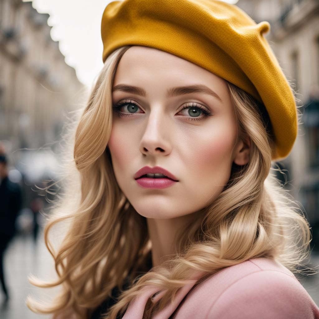 Elegant Woman with Yellow Beret in Paris