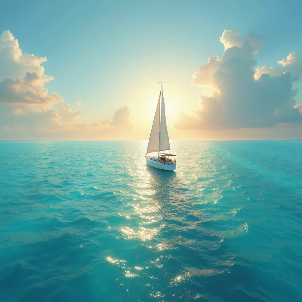 Solitary Sailboat Glides into Sunset: Photorealistic Seascap...