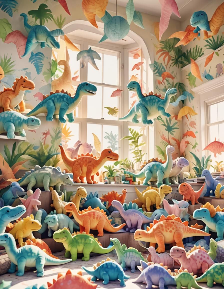 Whimsical Dinosaurs in a Colorful Kids' Room