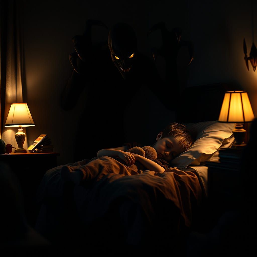 Eerie Scene of Childhood Innocence Shattered by Dark Presenc...