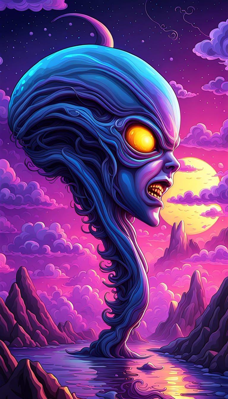 Alien in Surreal Landscape: Abstract Fauvist Expressionism