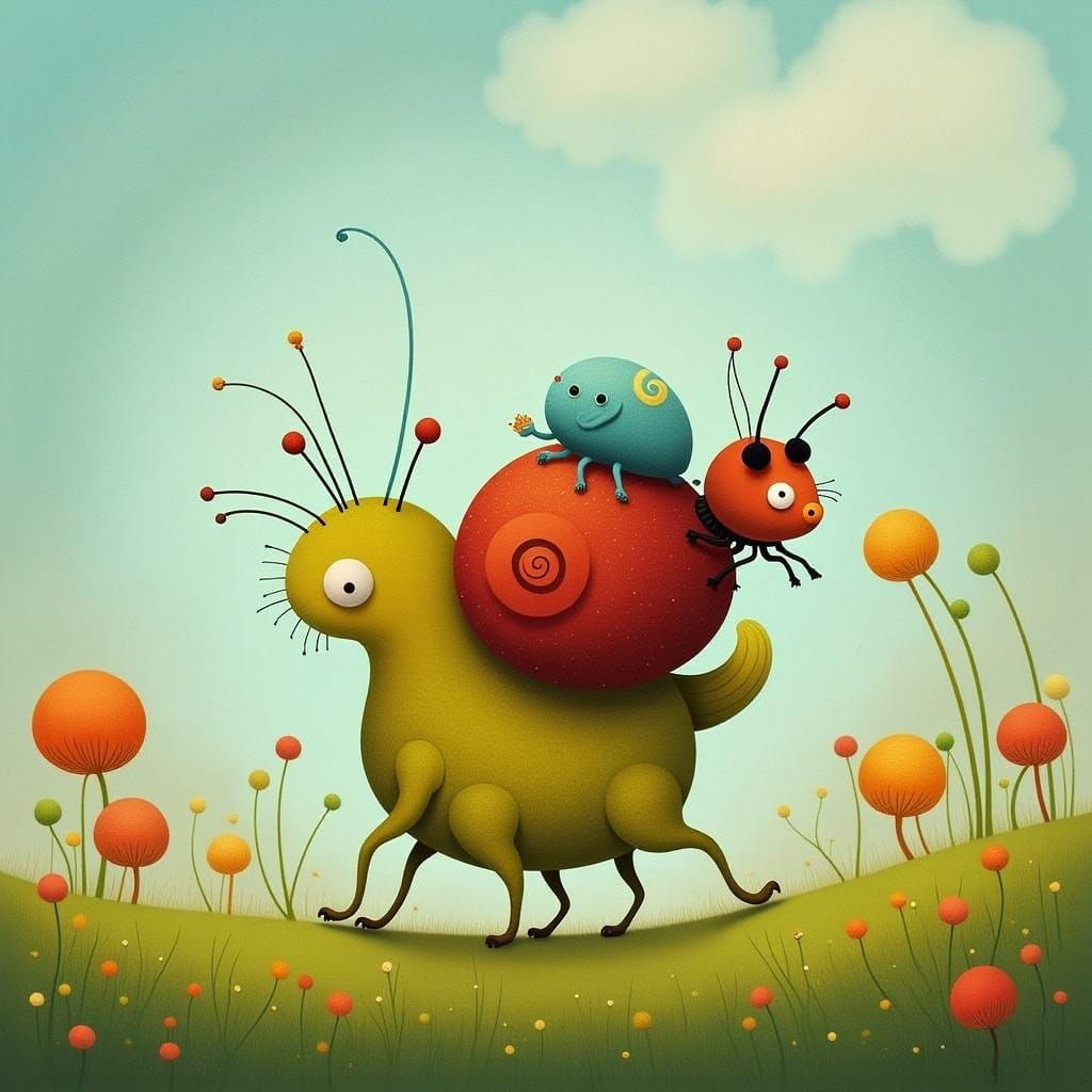 Kittybug Exploring a Blooming Meadow in Anime Style