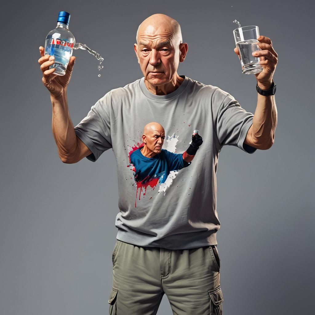 Hyperrealistic Portrait of Elderly Man with Vodka Bomb