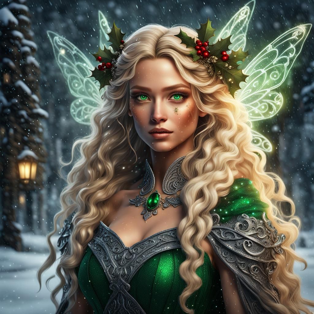Christmas Fairy in Winter Storm, Detailed Matte Painting
