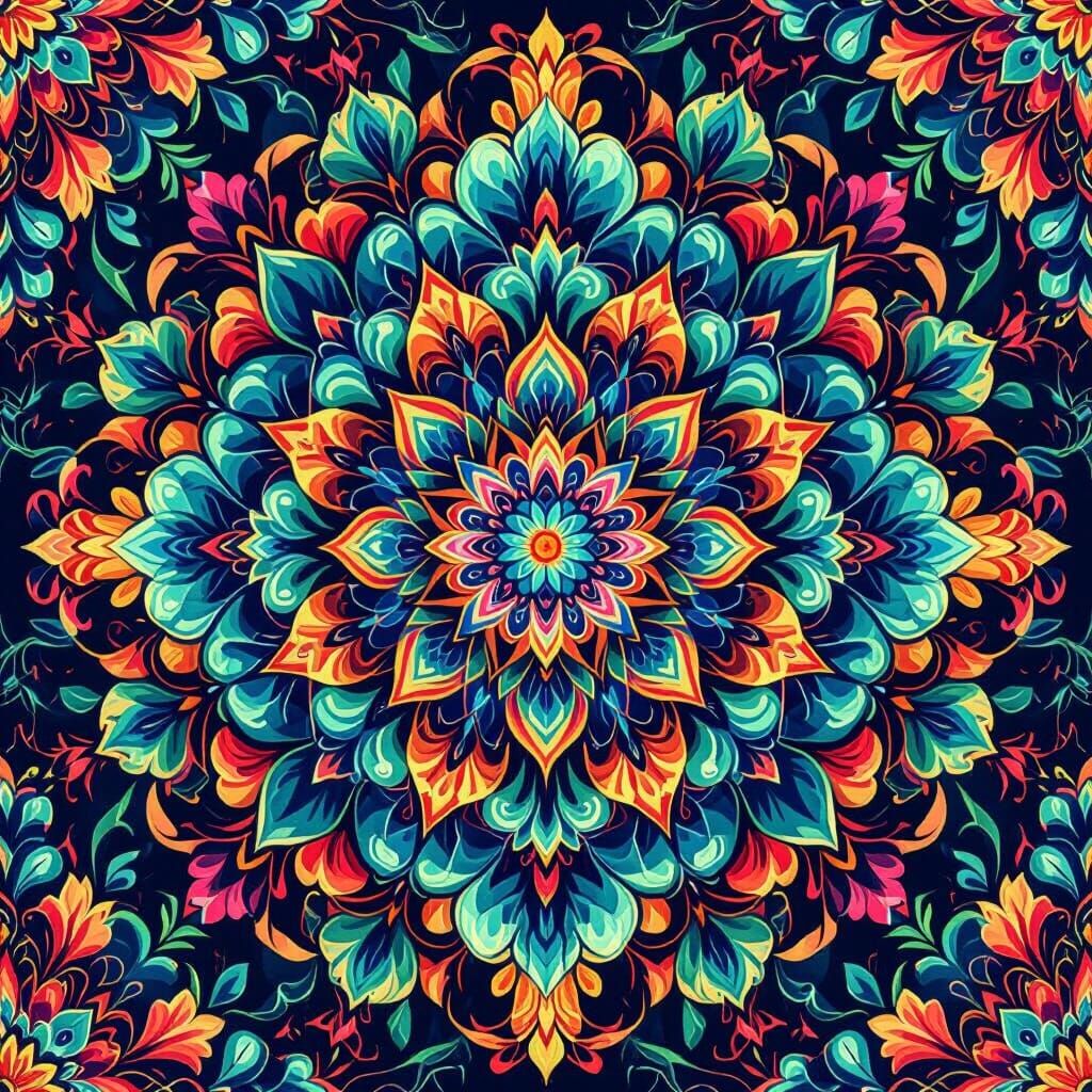 Vibrant Mandala with Intricate Patterns and Textures