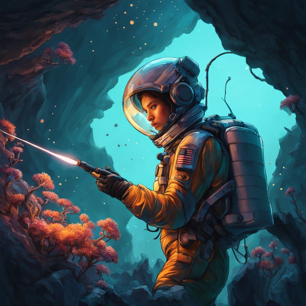 Botanist Exploring Alien Flora in Spacesuit