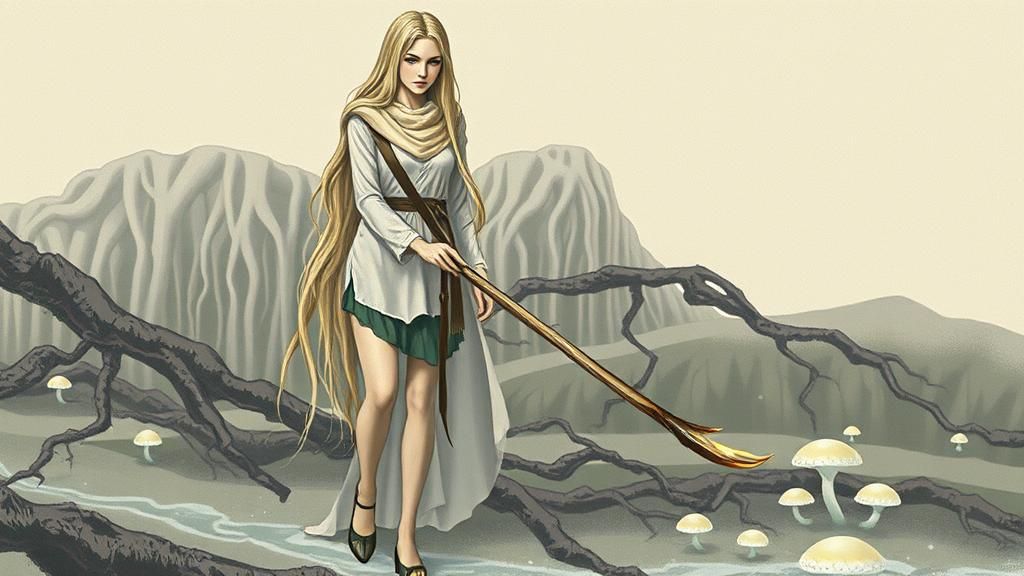 Mystical Forest: Woman Dowsing for Water in 8k