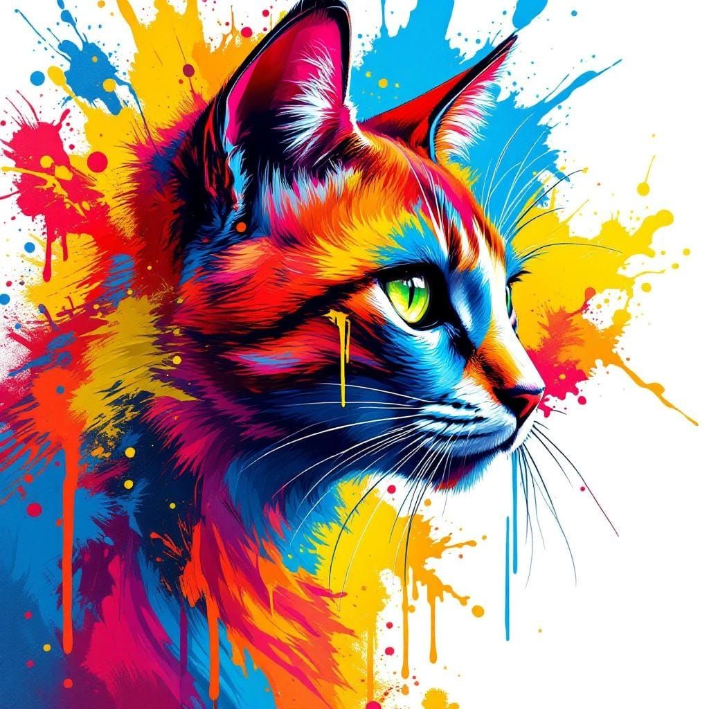 Neon Graffiti Cat Portrait in Urban Style