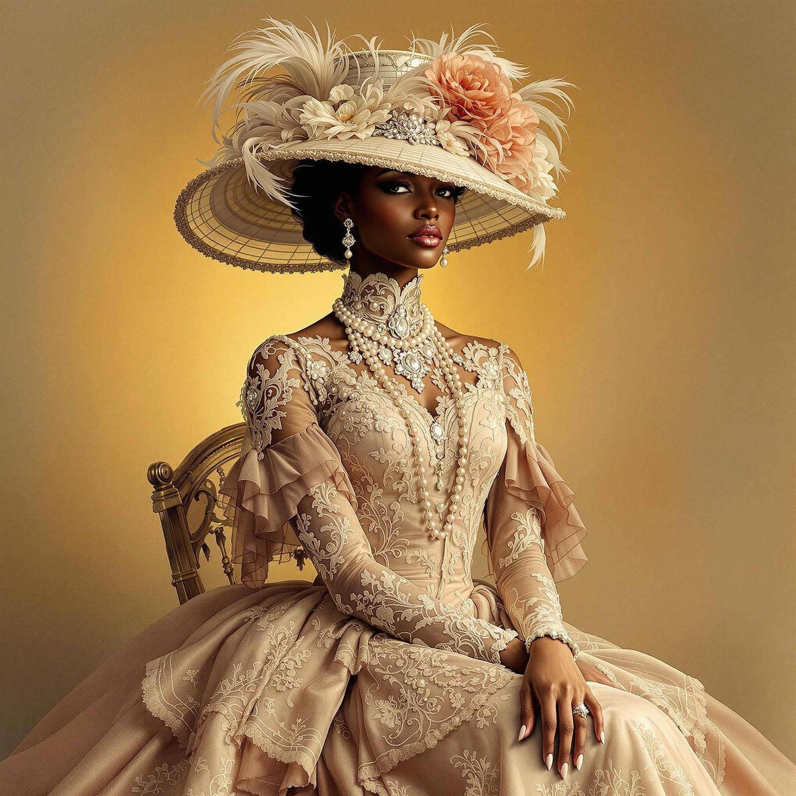 Victorian Woman Portrait in Watercolor Style