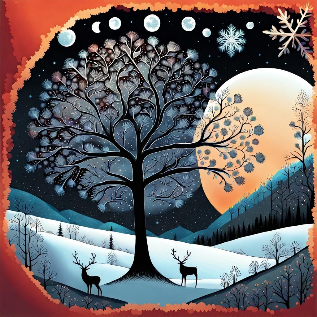 Fantastical Winter Landscape in Graphic Style
