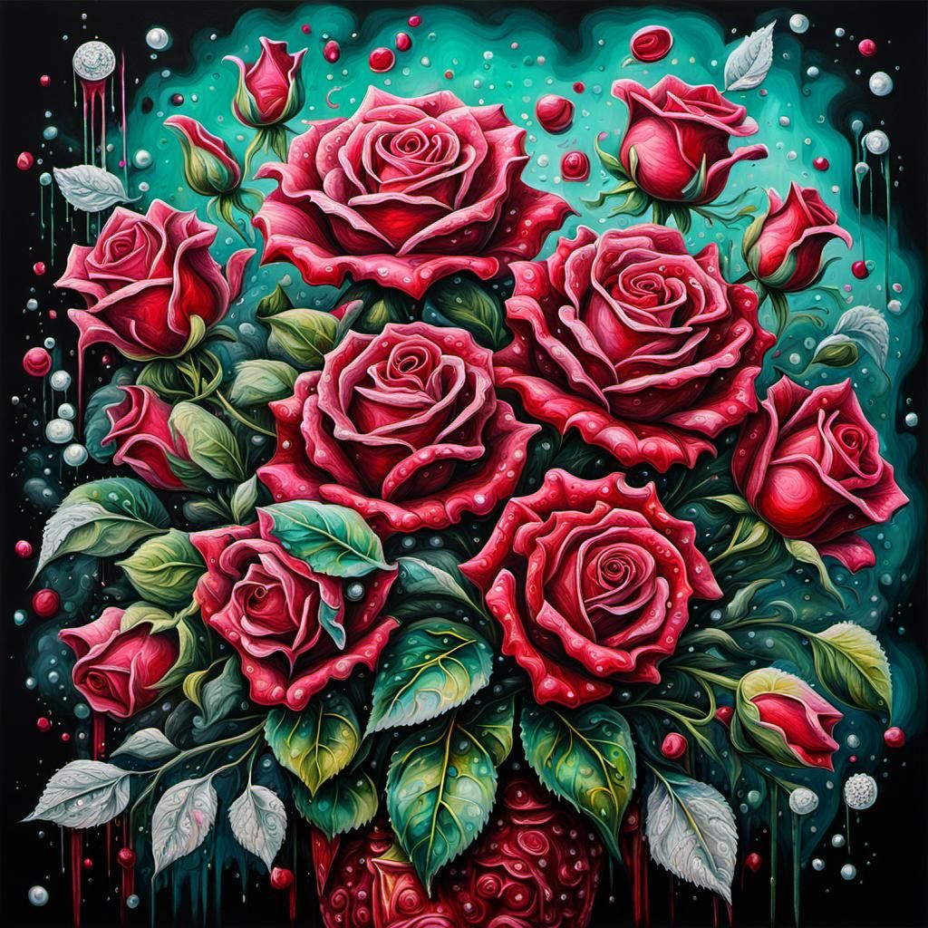 Baroque Ruby Roses in Ultra Detailed Street Art