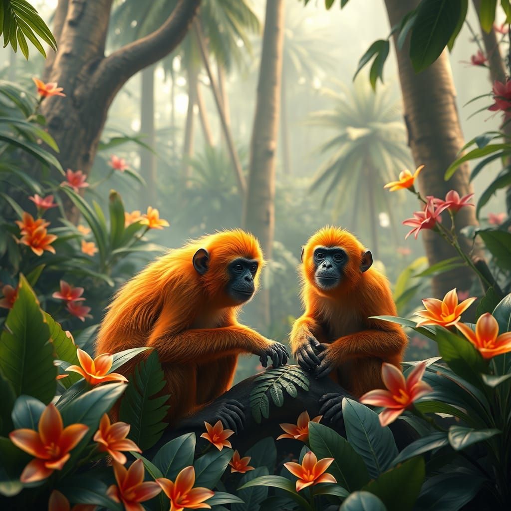 Vibrant Amazonian Monkeys in Stylized Anime Art
