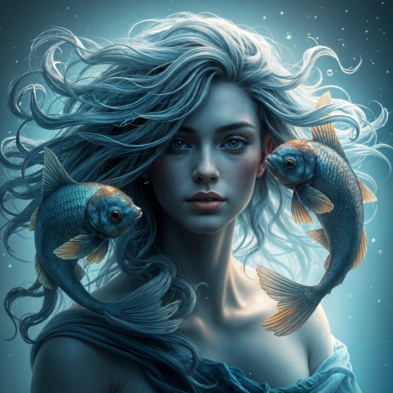 Dreamy Pisces Zodiac Goddess Portrait
