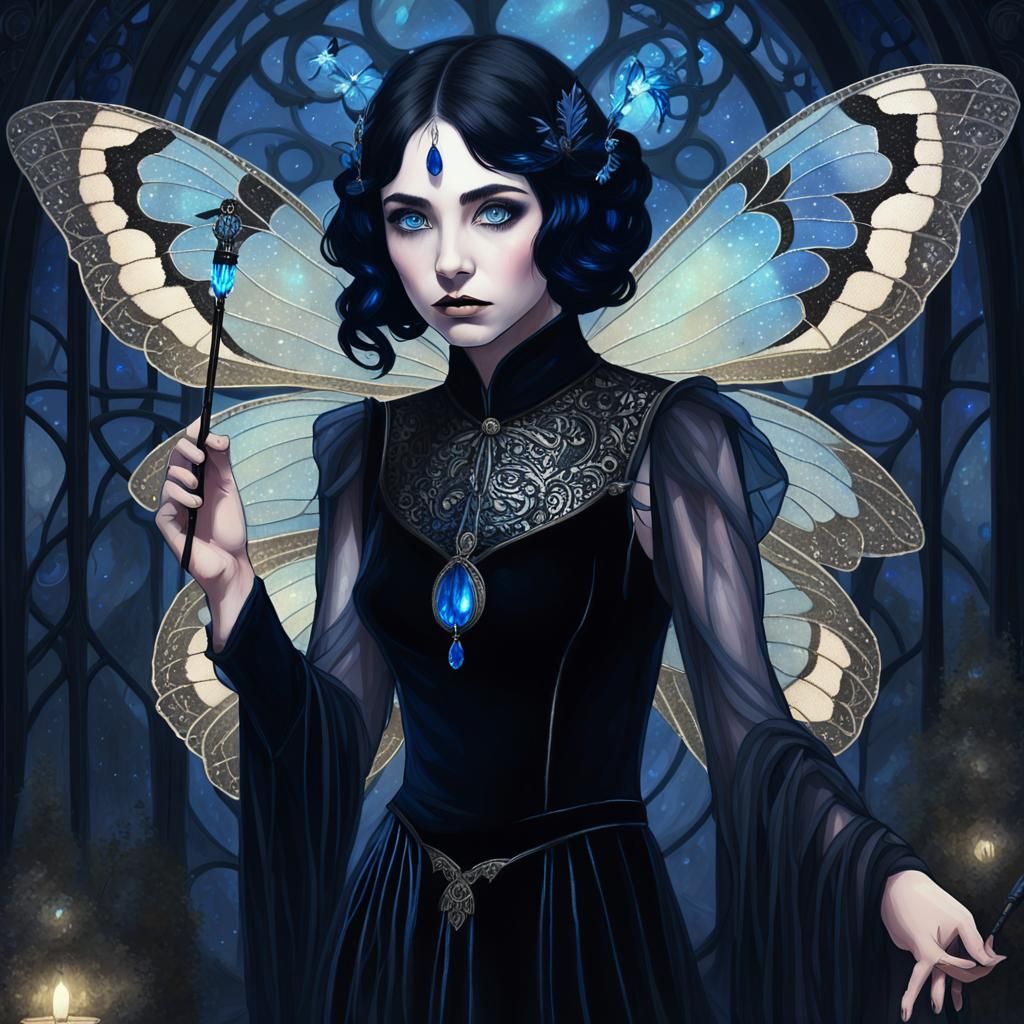 Mystical Night Fairy in Art Nouveau Style